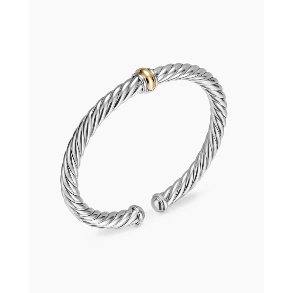 David Yurman Cable Flex® Center Station Bracelet in Sterling Silver with 14K Yellow Gold, 6mm, view 3