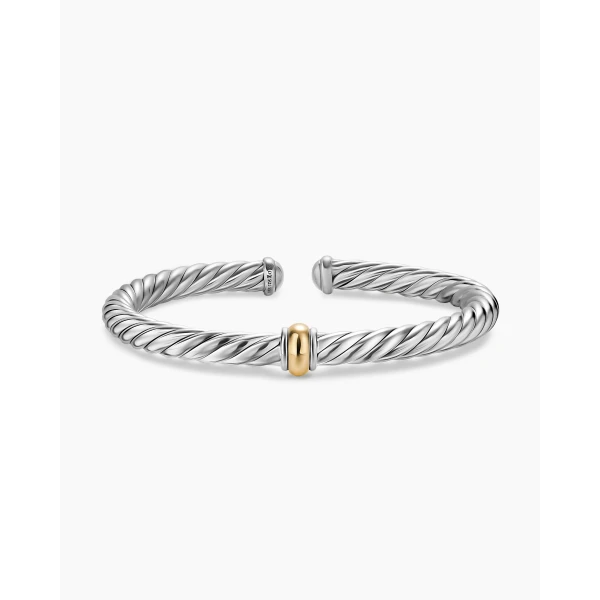 David Yurman Cable Flex® Center Station Bracelet in Sterling Silver with 14K Yellow Gold, 6mm, view 4