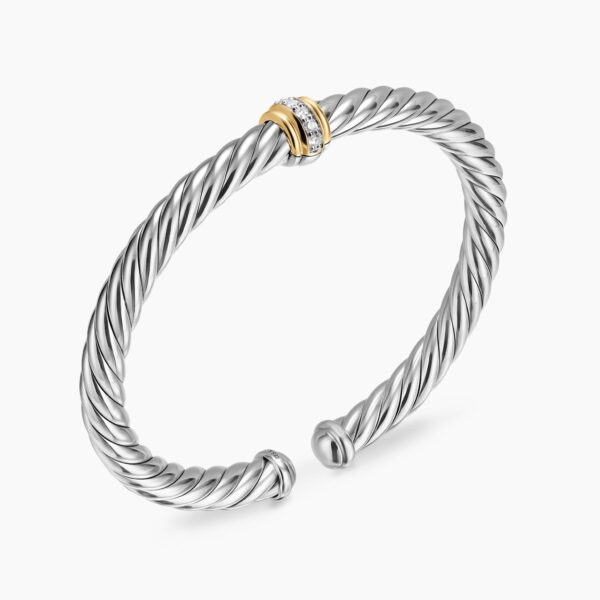 6mm in Silver – front view of authentic Cable Bracelets at Coveti|David Yurman Cable Flex® Center Station Bracelet in Sterling Silver with 14K Yellow Gold and Diamonds