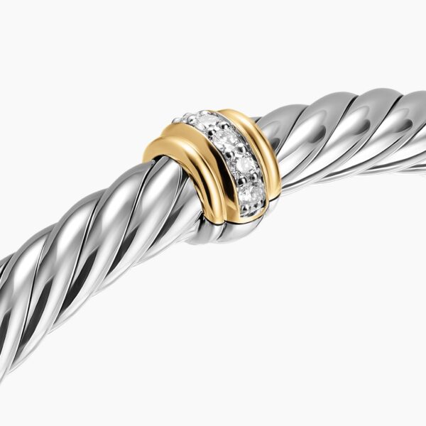 on-model styling shot|David Yurman Cable Flex® Center Station Bracelet in Sterling Silver with 14K Yellow Gold and Diamonds