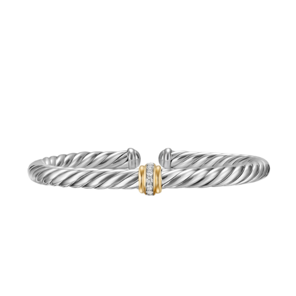 David Yurman Cable Flex® Center Station Bracelet in Sterling Silver with 14K Yellow Gold and Diamonds