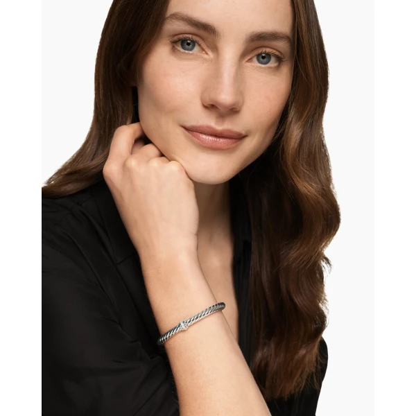 David Yurman Cable Flex® Center Station Bracelet in Sterling Silver with Diamonds, 6mm, view 2