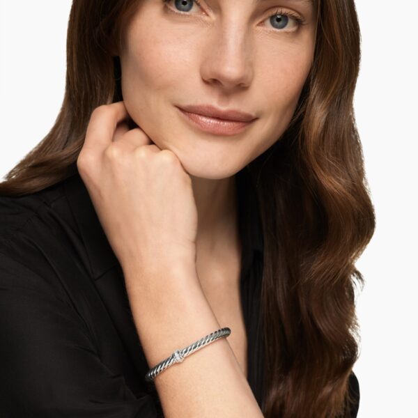 6mm in Silver – front view of authentic Cable Bracelets at Coveti|David Yurman Cable Flex® Center Station Bracelet in Sterling Silver with Diamonds