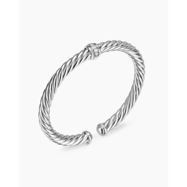 David Yurman Cable Flex® Center Station Bracelet in Sterling Silver with Diamonds, 6mm, view 3