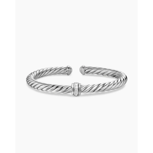 David Yurman Cable Flex® Center Station Bracelet in Sterling Silver with Diamonds, 6mm, view 4