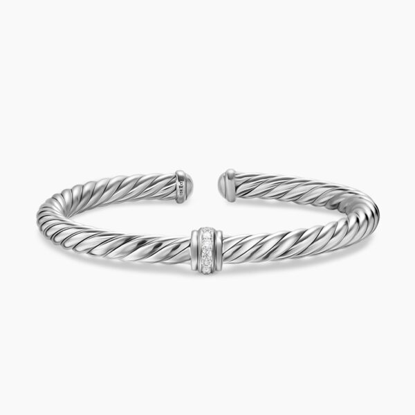 on-model styling shot|David Yurman Cable Flex® Center Station Bracelet in Sterling Silver with Diamonds