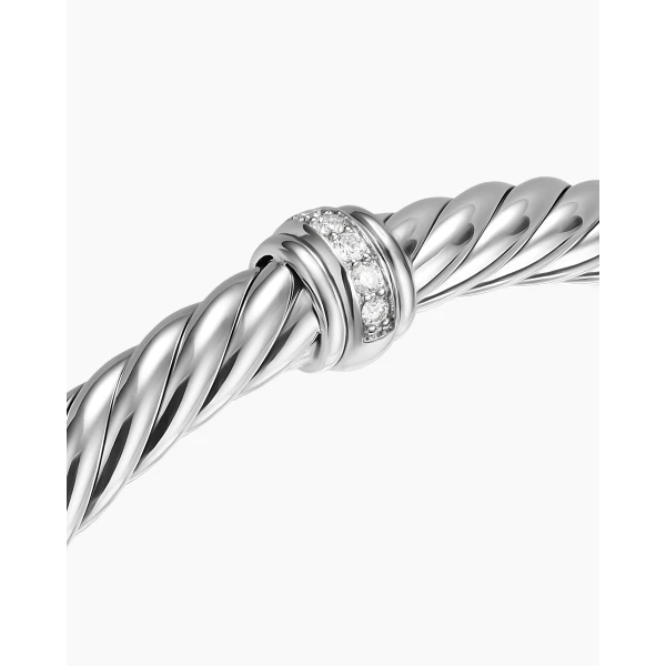 David Yurman Cable Flex® Center Station Bracelet in Sterling Silver with Diamonds, 6mm, view 5