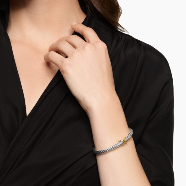 6mm in Silver – front view of authentic Cable Bracelets at Coveti|David Yurman Cable Flex® X Bracelet in Sterling Silver with 14K Yellow Gold
