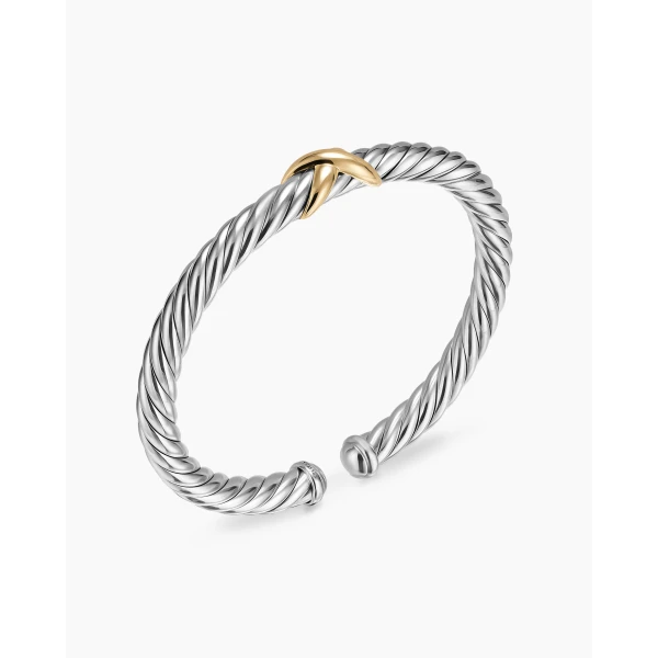 David Yurman Cable Flex® X Bracelet in Sterling Silver with 14K Yellow Gold, 6mm, view 3