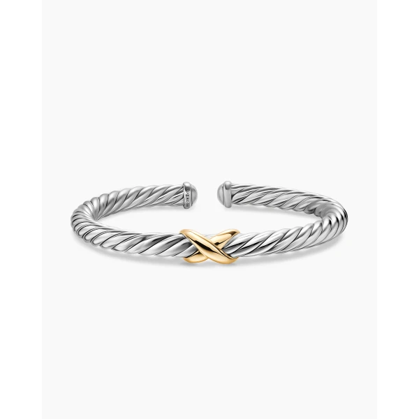 David Yurman Cable Flex® X Bracelet in Sterling Silver with 14K Yellow Gold, 6mm, view 4