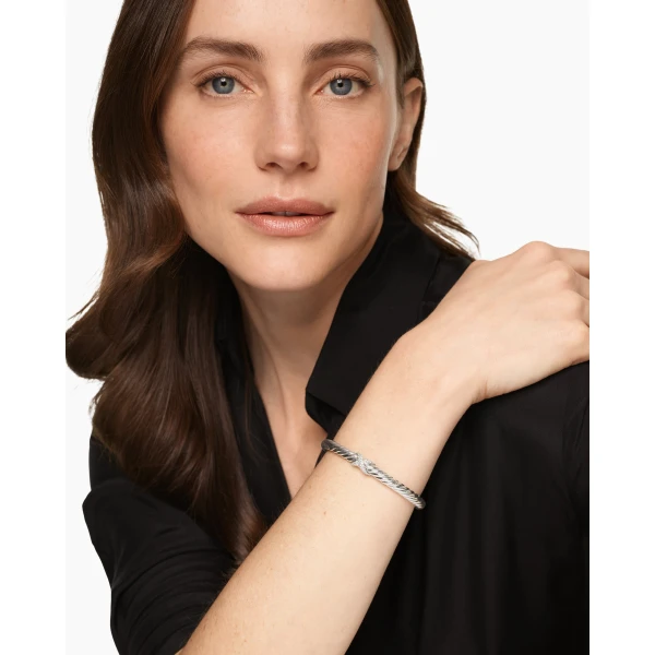 David Yurman Cable Flex® X Bracelet in Sterling Silver with Diamonds, 6mm, view 2