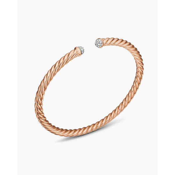 David Yurman Cablespira® Flex Bracelet in 18K Rose Gold with Diamonds, 4mm, view 3