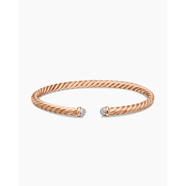 David Yurman Cablespira® Flex Bracelet in 18K Rose Gold with Diamonds, 4mm, view 4