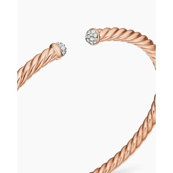 David Yurman Cablespira® Flex Bracelet in 18K Rose Gold with Diamonds, 4mm, view 5