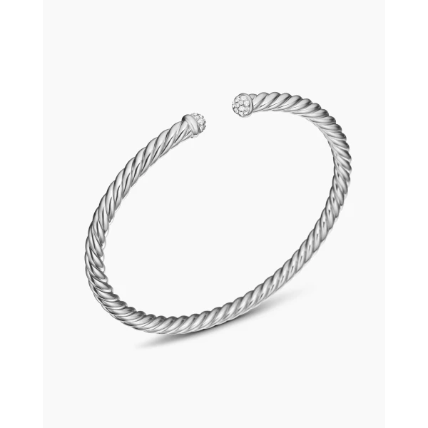 David Yurman Cablespira® Flex Bracelet in 18K White Gold with Diamonds, 4mm, view 3