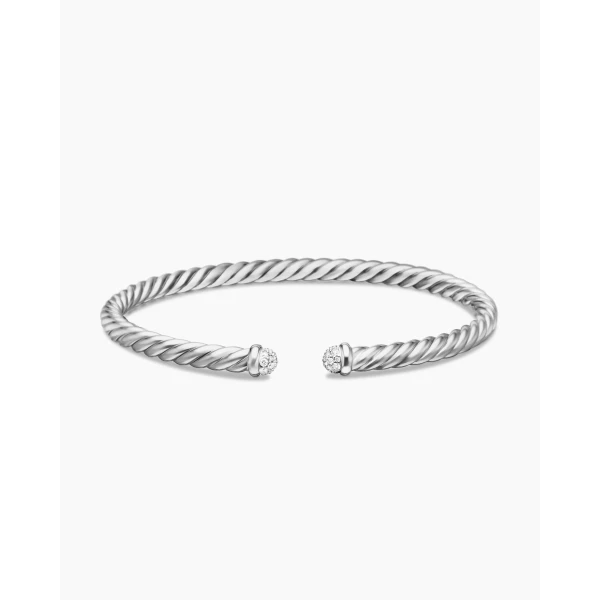 David Yurman Cablespira® Flex Bracelet in 18K White Gold with Diamonds, 4mm, view 4
