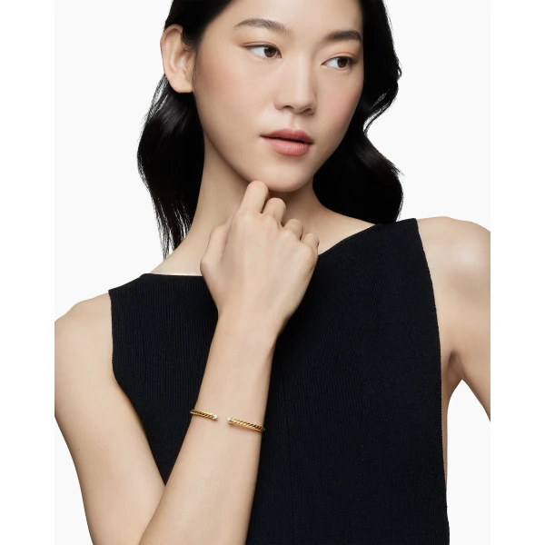 David Yurman Cablespira® Flex Bracelet in 18K Yellow Gold with Diamonds, 4mm, view 2