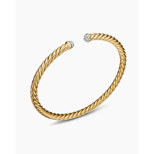 David Yurman Cablespira® Flex Bracelet in 18K Yellow Gold with Diamonds, 4mm, view 3