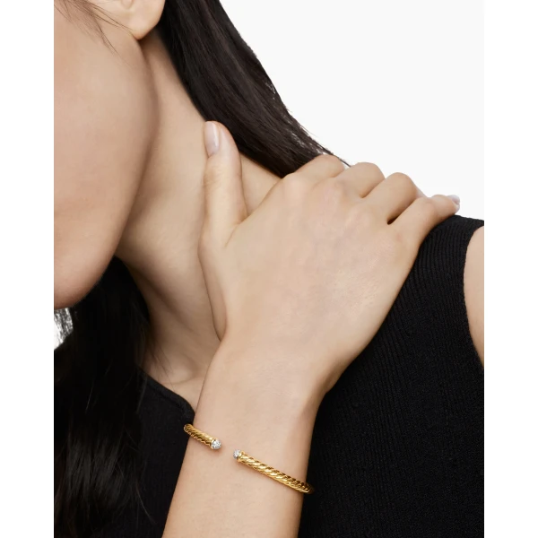 David Yurman Cablespira® Flex Bracelet in 18K Yellow Gold with Diamonds, 4mm, view 7