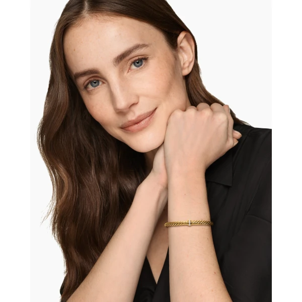 David Yurman Cablespira® Flex Center Station Bracelet in 18K Yellow Gold with Diamonds, 6mm, view 2