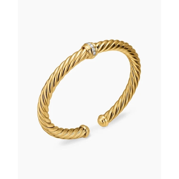 David Yurman Cablespira® Flex Center Station Bracelet in 18K Yellow Gold with Diamonds, 6mm, view 3