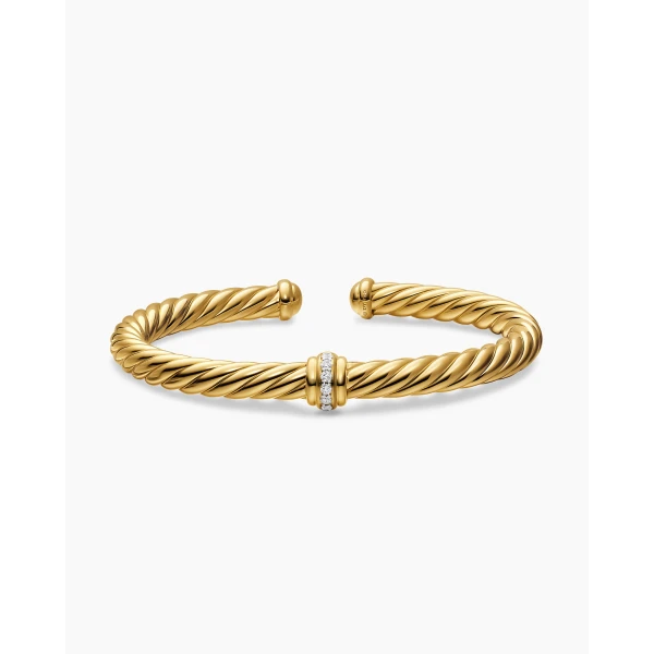 David Yurman Cablespira® Flex Center Station Bracelet in 18K Yellow Gold with Diamonds, 6mm, view 4