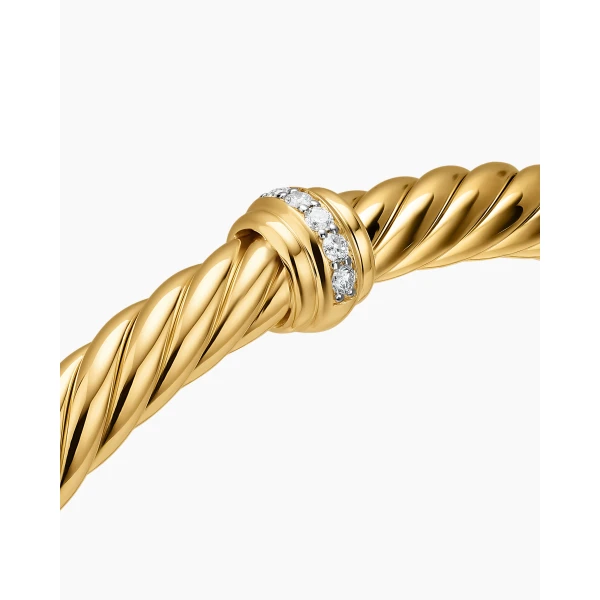 David Yurman Cablespira® Flex Center Station Bracelet in 18K Yellow Gold with Diamonds, 6mm, view 5