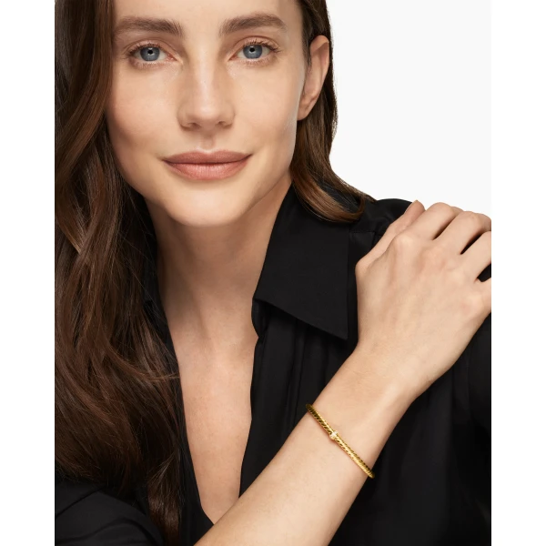 David Yurman Cablespira® Flex Station Bracelet in 18K Yellow Gold with Diamonds, 4mm, view 2