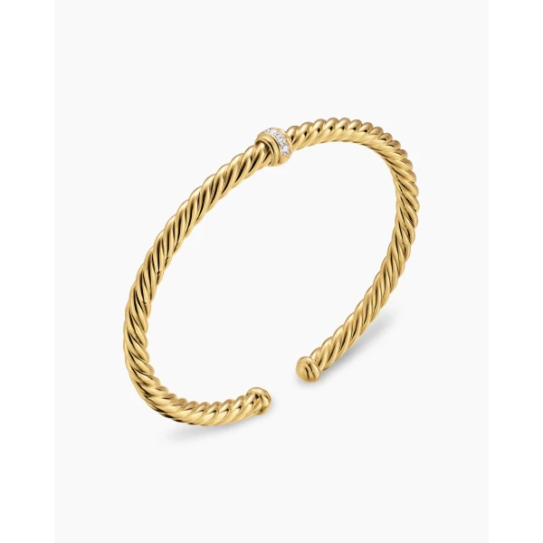 David Yurman Cablespira® Flex Station Bracelet in 18K Yellow Gold with Diamonds, 4mm, view 3