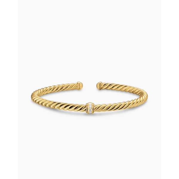 David Yurman Cablespira® Flex Station Bracelet in 18K Yellow Gold with Diamonds, 4mm, view 4