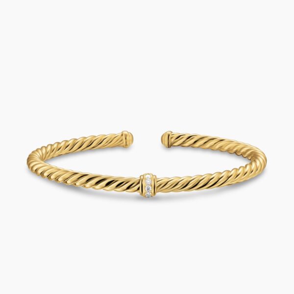 on-model styling shot|David Yurman Cablespira® Flex Station Bracelet in 18K Yellow Gold with Diamonds