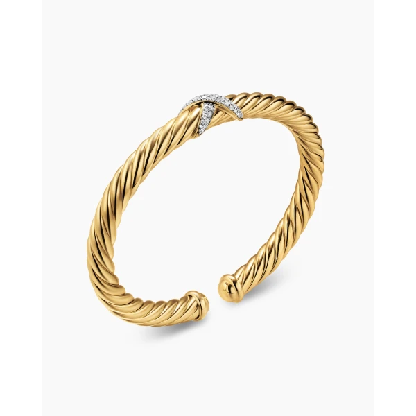 David Yurman Cablespira® Flex X Bracelet in 18K Yellow Gold with Diamonds, 6mm, view 2