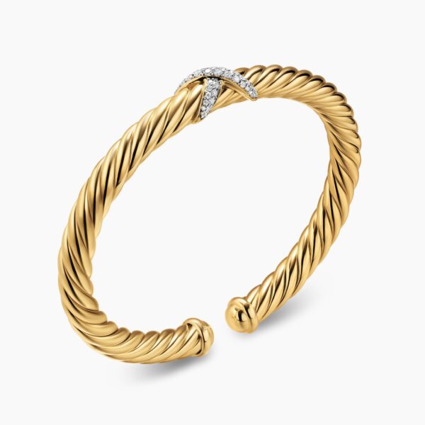 6mm in Gold – front view of authentic Cable Bracelets at Coveti|David Yurman Cablespira® Flex X Bracelet in 18K Yellow Gold with Diamonds