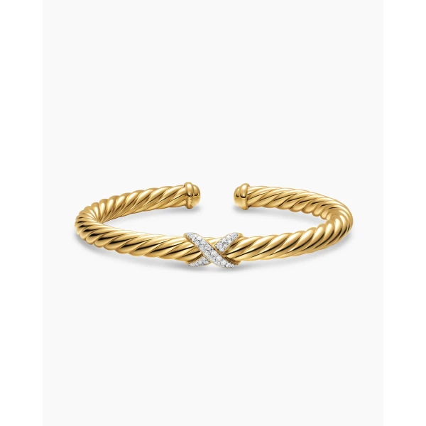 David Yurman Cablespira® Flex X Bracelet in 18K Yellow Gold with Diamonds, 6mm, view 3
