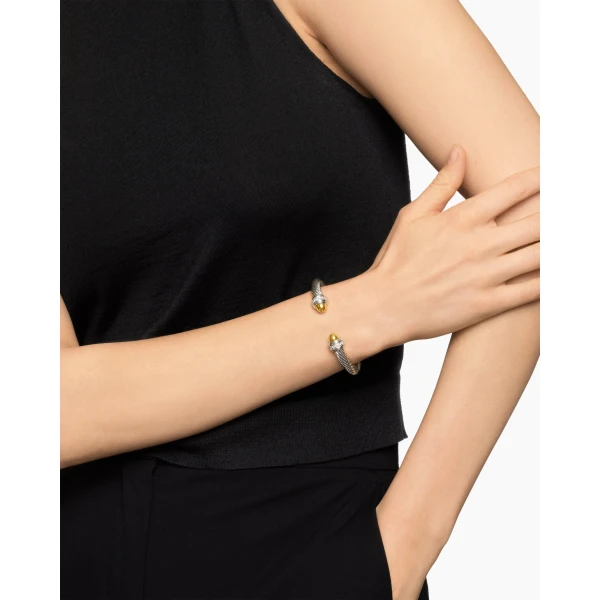 David Yurman Classic Cable Bracelet in Sterling Silver with 14K Yellow Gold Domes and Diamonds, 7mm, view 2
