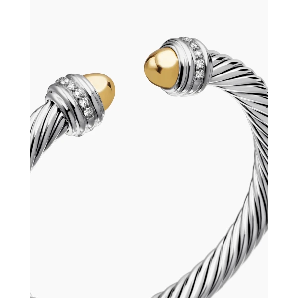 David Yurman Classic Cable Bracelet in Sterling Silver with 14K Yellow Gold Domes and Diamonds, 7mm, view 5