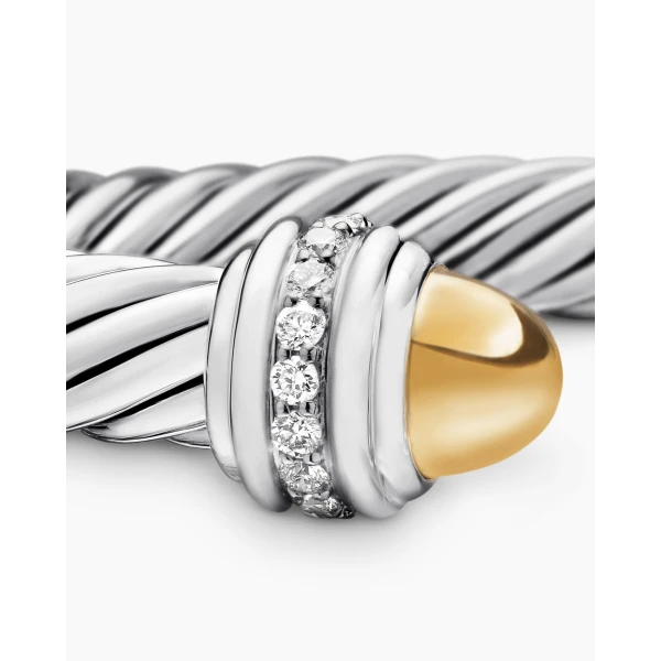 David Yurman Classic Cable Bracelet in Sterling Silver with 14K Yellow Gold Domes and Diamonds, 7mm, view 6