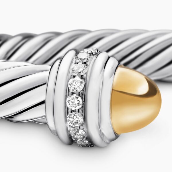 signature twisted-helix detail|David Yurman Classic Cable Bracelet in Sterling Silver with 14K Yellow Gold Domes and Diamonds