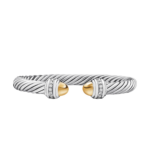 David Yurman Classic Cable Bracelet in Sterling Silver with 14K Yellow Gold Domes and Diamonds