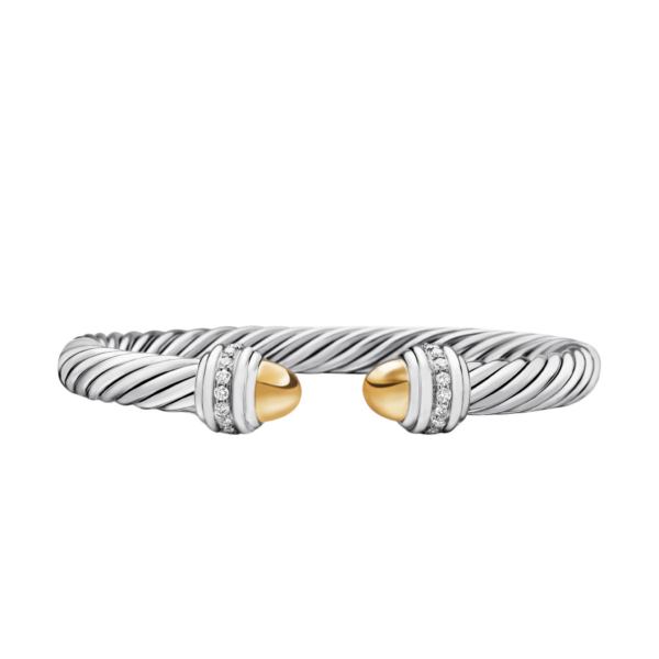 David Yurman Classic Cable Bracelet in Sterling Silver with 14K Yellow Gold Domes and Diamonds