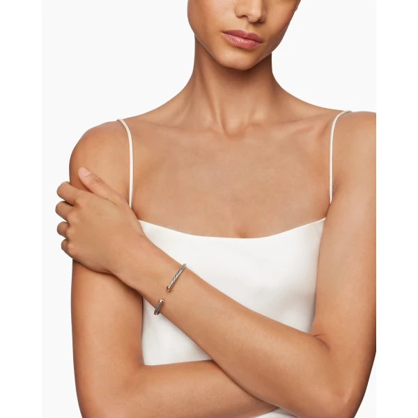 David Yurman Classic Cable Bracelet in Sterling Silver with 18K Rose Gold and Morganite, 4mm, view 3