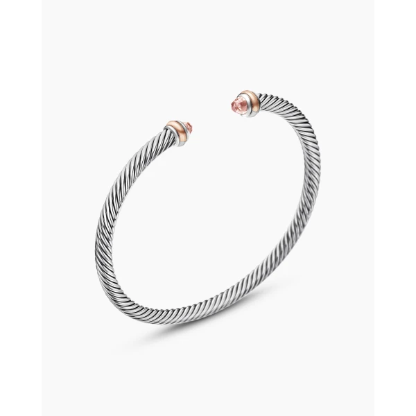 David Yurman Classic Cable Bracelet in Sterling Silver with 18K Rose Gold and Morganite, 4mm, view 4