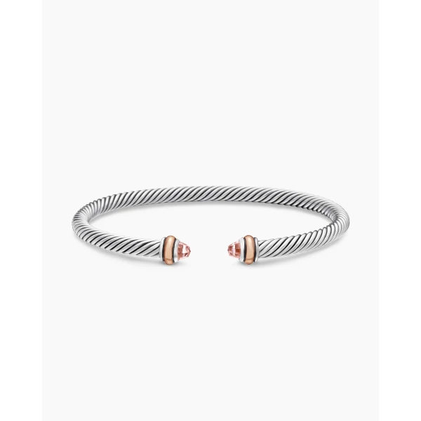 David Yurman Classic Cable Bracelet in Sterling Silver with 18K Rose Gold and Morganite, 4mm, view 5