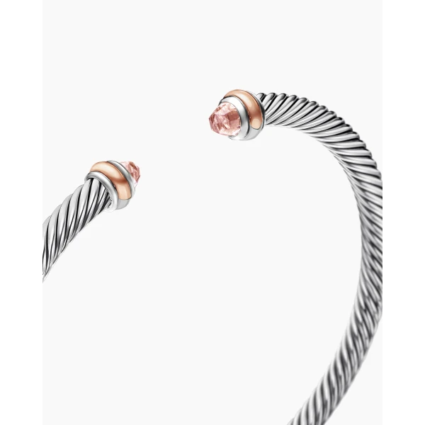 David Yurman Classic Cable Bracelet in Sterling Silver with 18K Rose Gold and Morganite, 4mm, view 6
