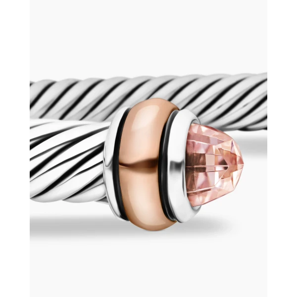 David Yurman Classic Cable Bracelet in Sterling Silver with 18K Rose Gold and Morganite, 4mm, view 7