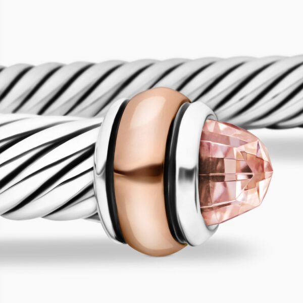 4mm – pavé setting and gemstone detail close-up|David Yurman Classic Cable Bracelet in Sterling Silver with 18K Rose Gold and Morganite