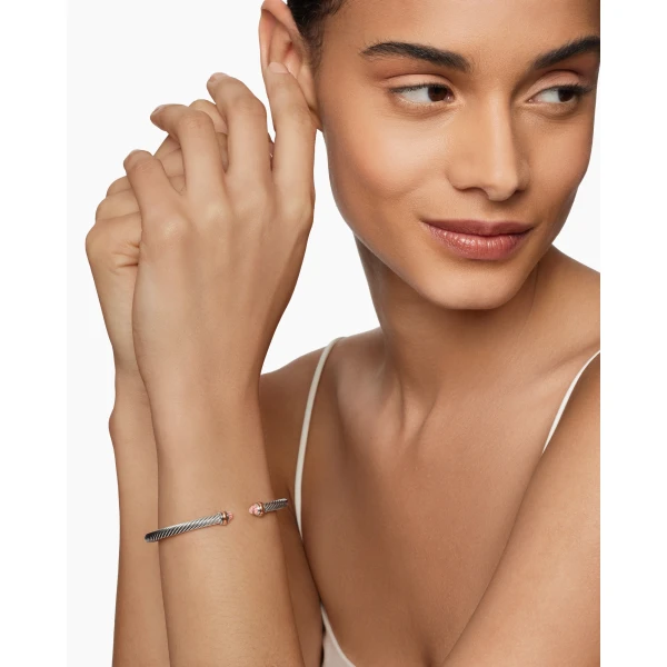 David Yurman Classic Cable Bracelet in Sterling Silver with 18K Rose Gold and Morganite, 4mm, view 8