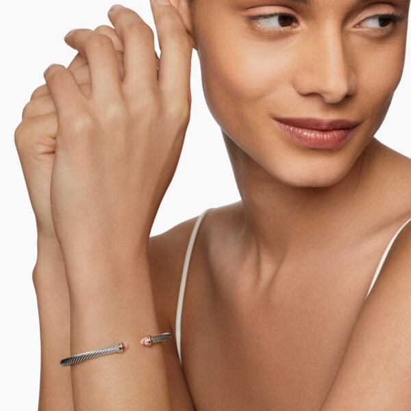 4mm in Pink – clasp and closure mechanism detail|David Yurman Classic Cable Bracelet in Sterling Silver with 18K Rose Gold and Morganite