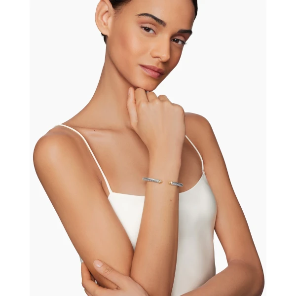 David Yurman Classic Cable Bracelet in Sterling Silver with 18K Yellow Gold, Gold Domes and Diamonds, 5mm, view 2