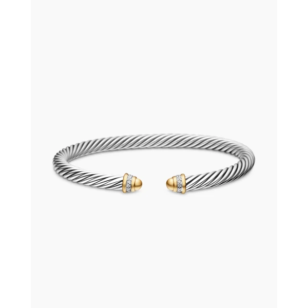 David Yurman Classic Cable Bracelet in Sterling Silver with 18K Yellow Gold, Gold Domes and Diamonds, 5mm, view 4